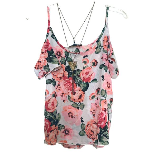 Say Anything Floral Print Off Shoulder Blouse With Necklace Size M - Picture 2 of 7